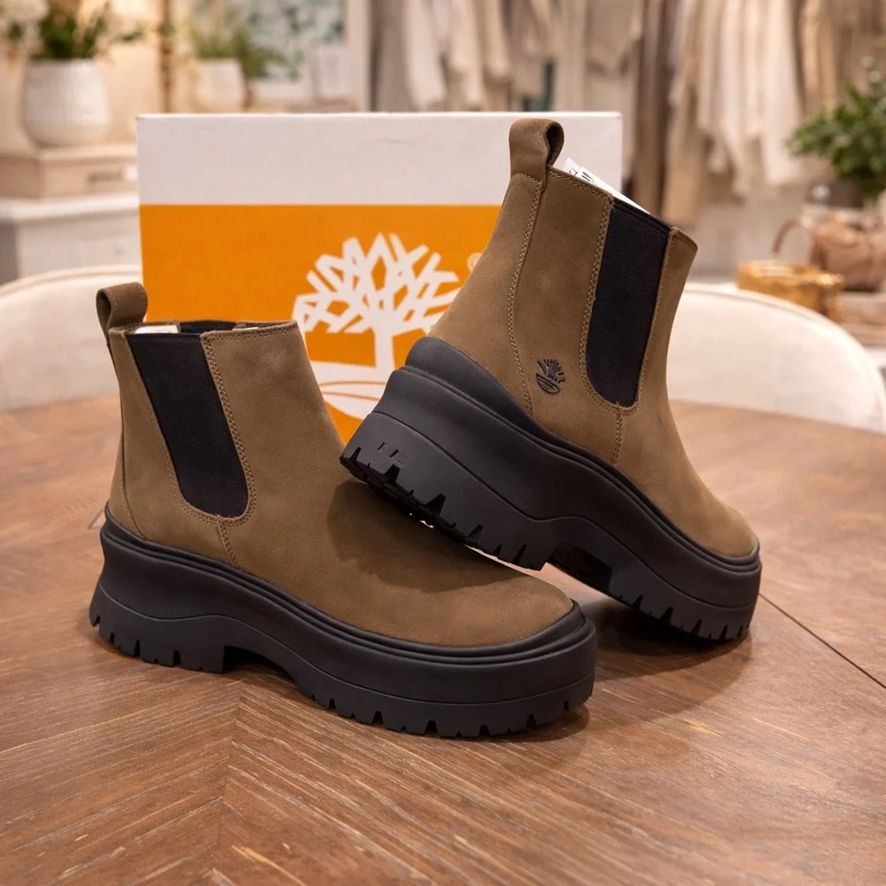 Timberland olive Chelsea Boots with Black Soles 10
